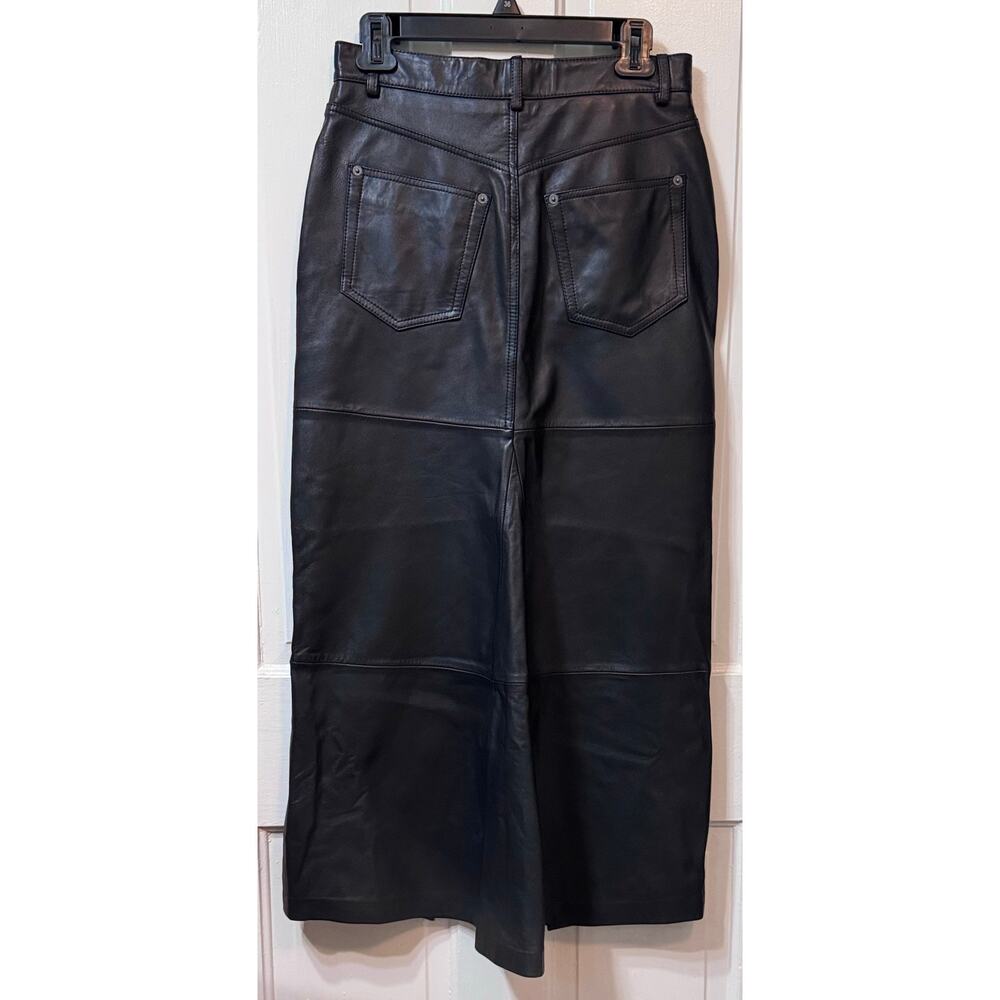 NEW Reformation Veda Black Lambskin Leather Front Slit Maxi Skirt Size 2 - Picture 10 of 16